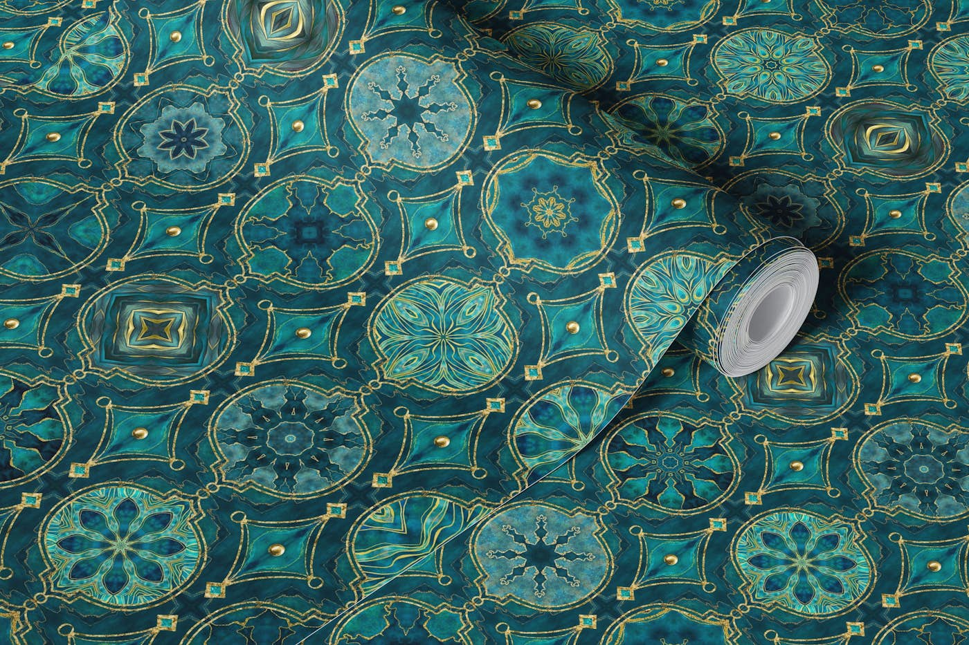 Treasures of Morocco Oriental Tiles Teal wallpaper roll