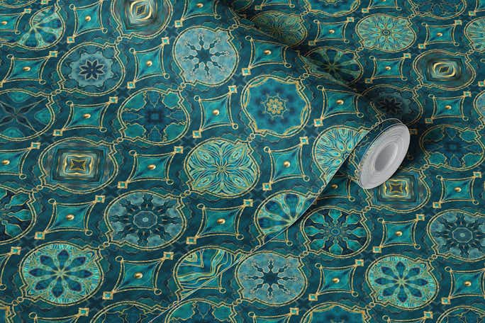 Treasures of Morocco Oriental Tiles Tealwallpaper roll