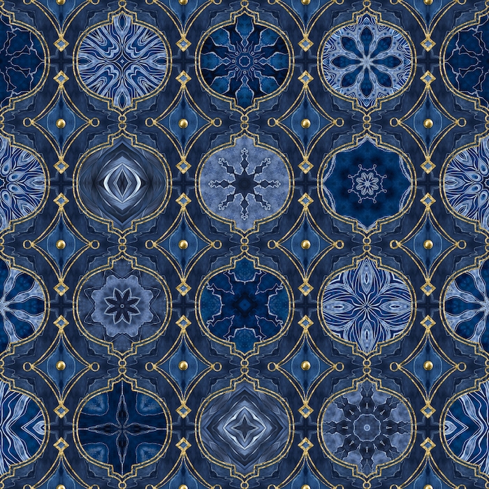 Blue Gold Moroccan Tile Wallpaper