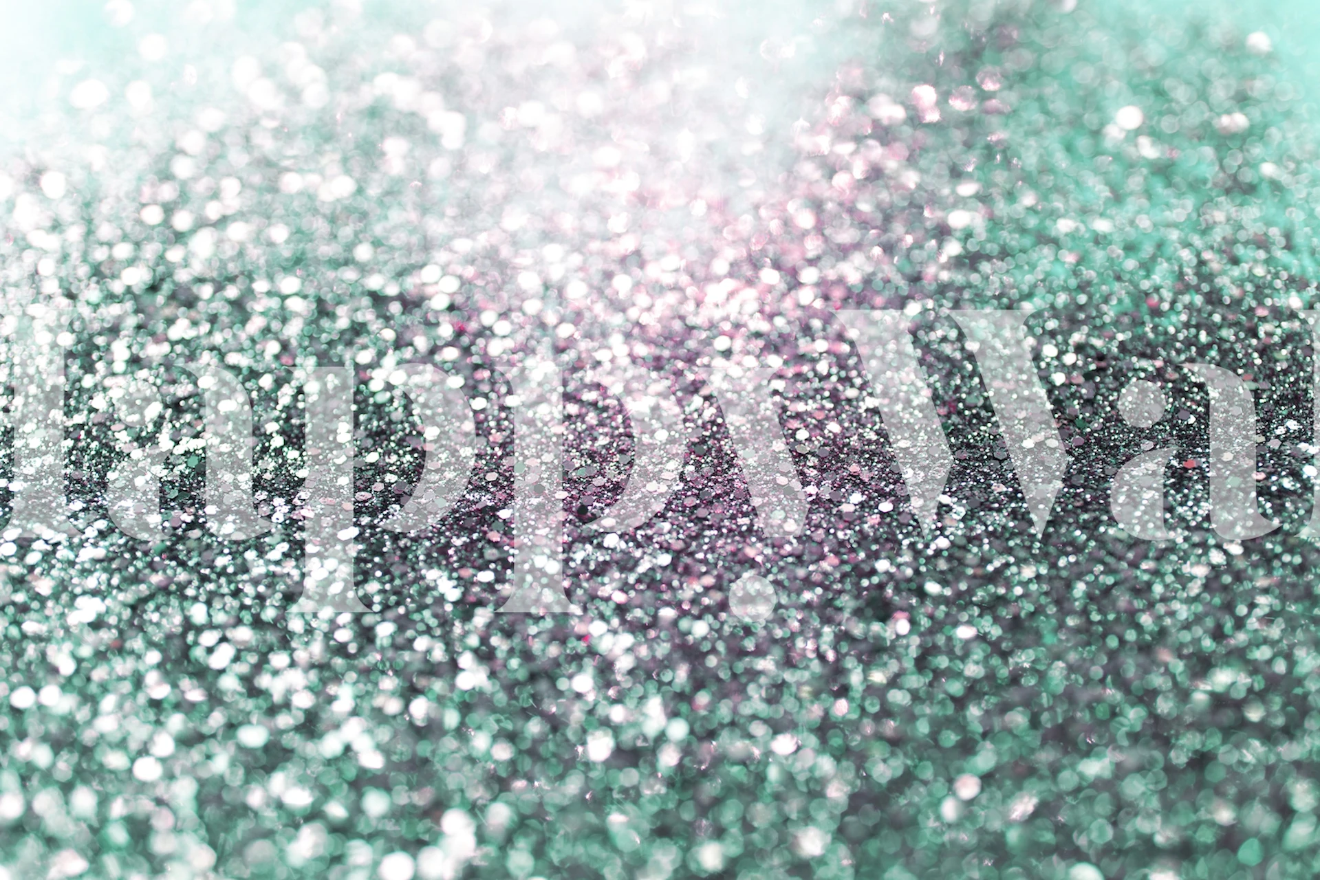 Shimmering mermaid tail-inspired wall mural with green and pink glitter