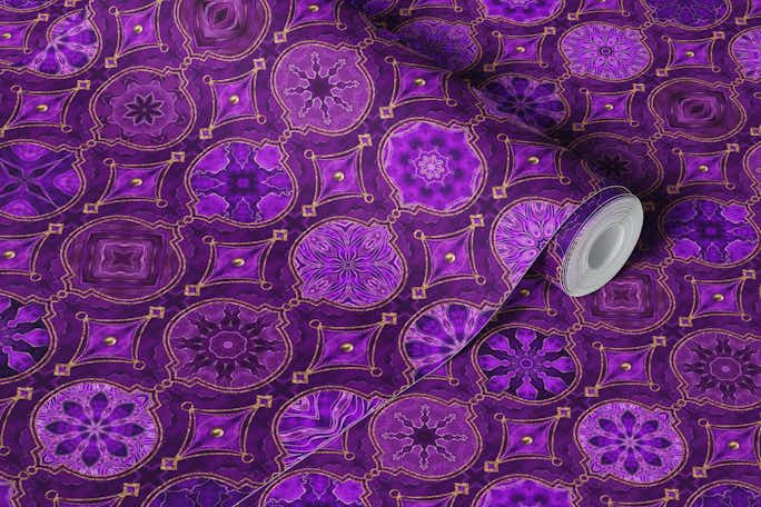 Treasures of Morocco Oriental Tile Design Fuchsia Purple Goldwallpaper roll