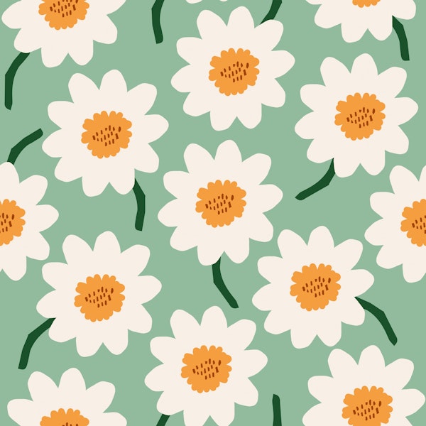Flower Field Pattern - mint orange