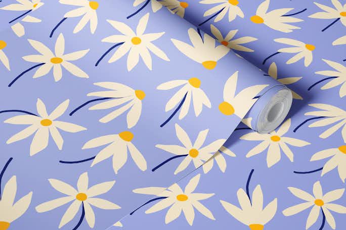 Drifting Daisies Pattern #2 - periwinkle yellowwallpaper roll