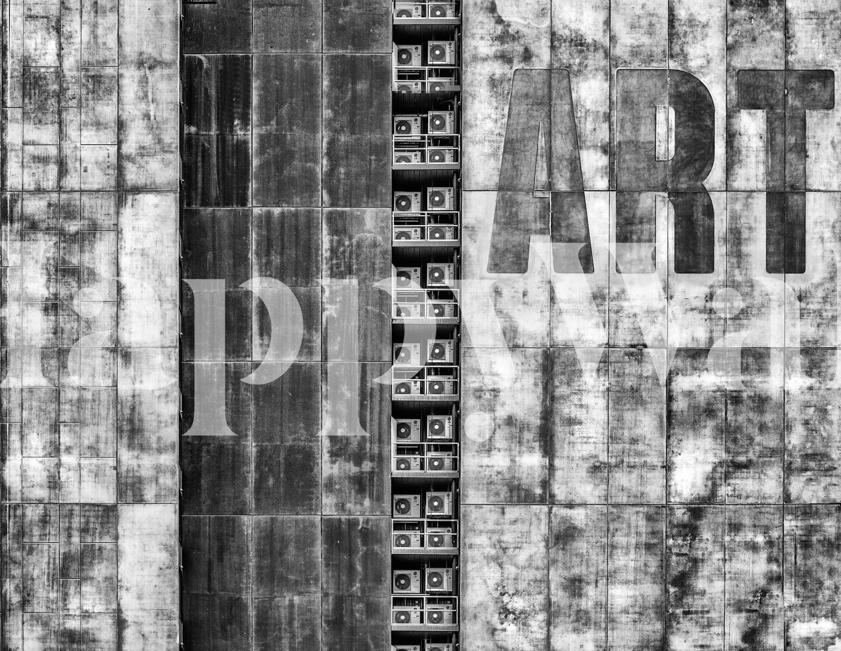 Gritty urban-inspired wall mural with weathered textures and ART lettering for a modern touch.