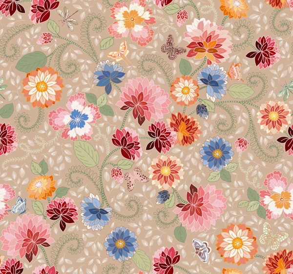 French florals tan bckg