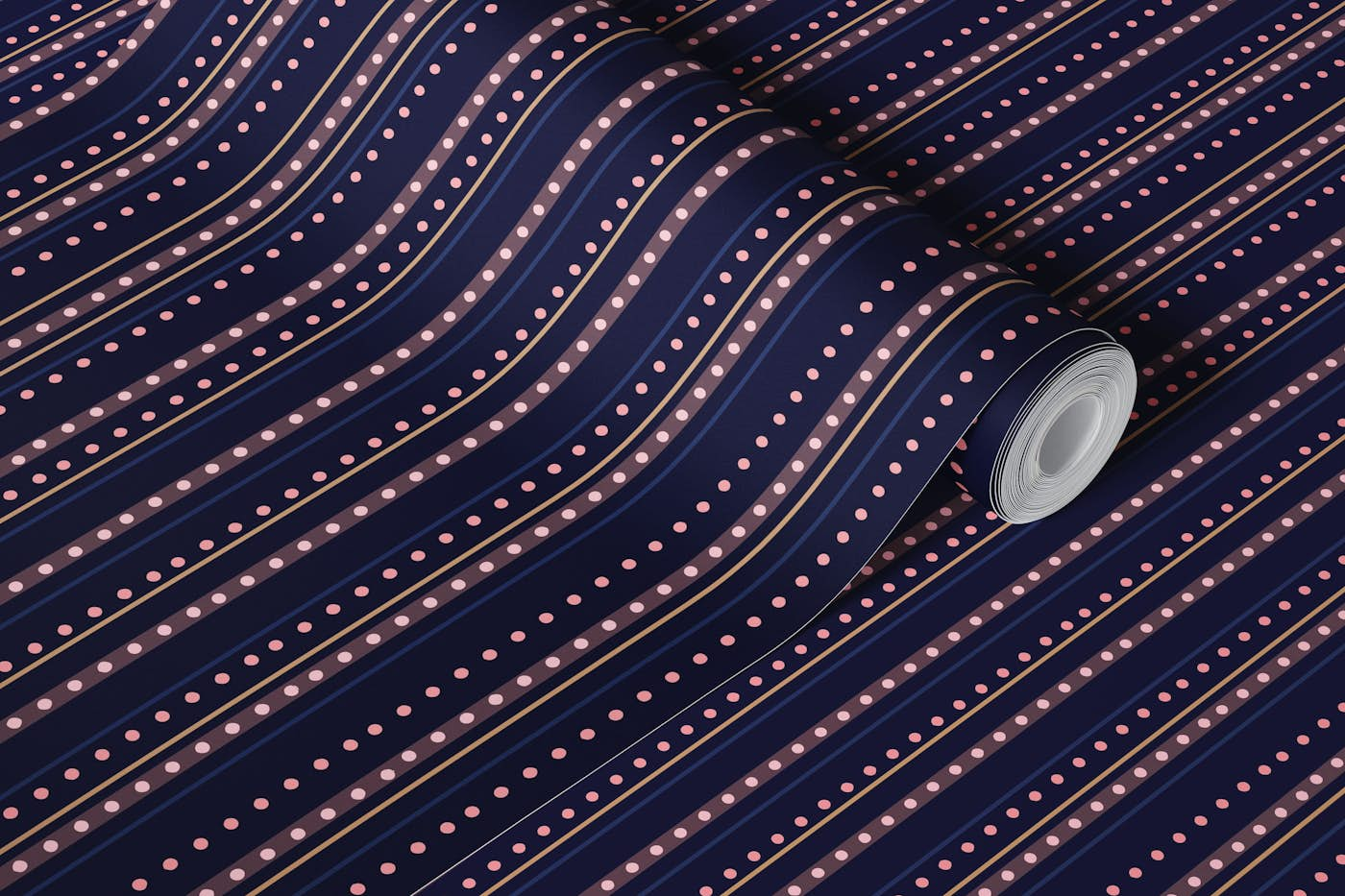 French dotted stripes dark blue wallpaper roll