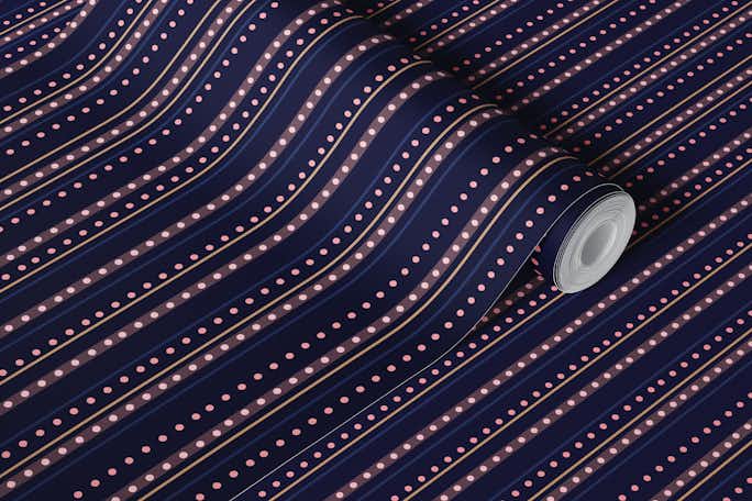 French dotted stripes dark bluewallpaper roll