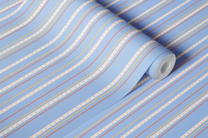 French dotted stripes bluewallpaper roll