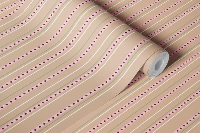 French dotted stripes tanwallpaper roll