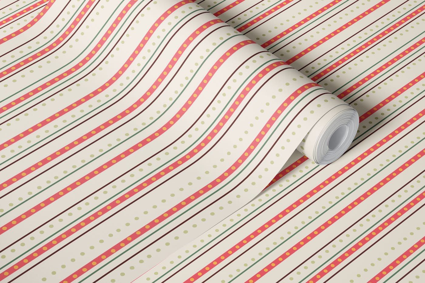 French dotted stripes warm white wallpaper roll