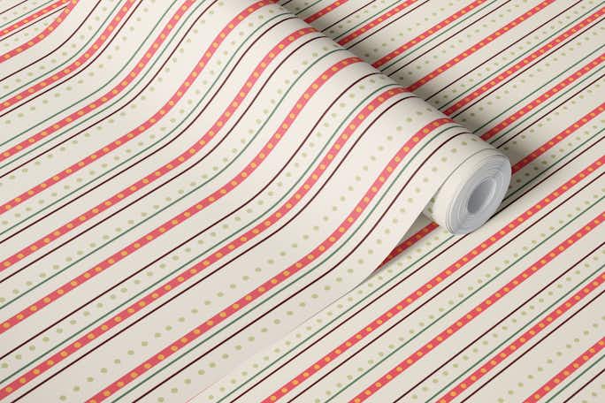 French dotted stripes warm whitewallpaper roll