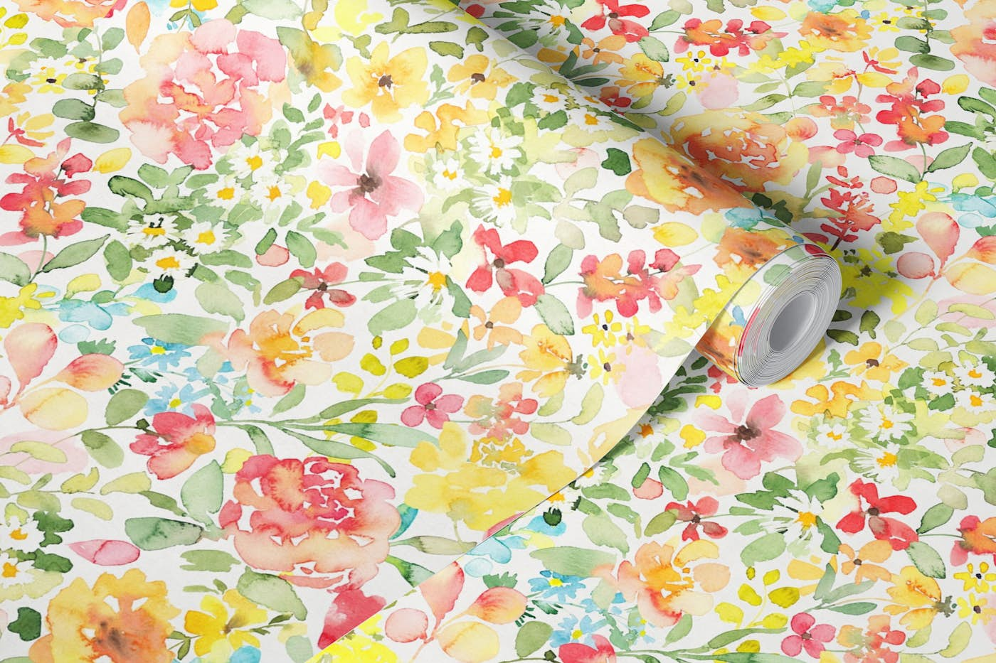 Optimism - vivid watercolor floral wallpaper roll