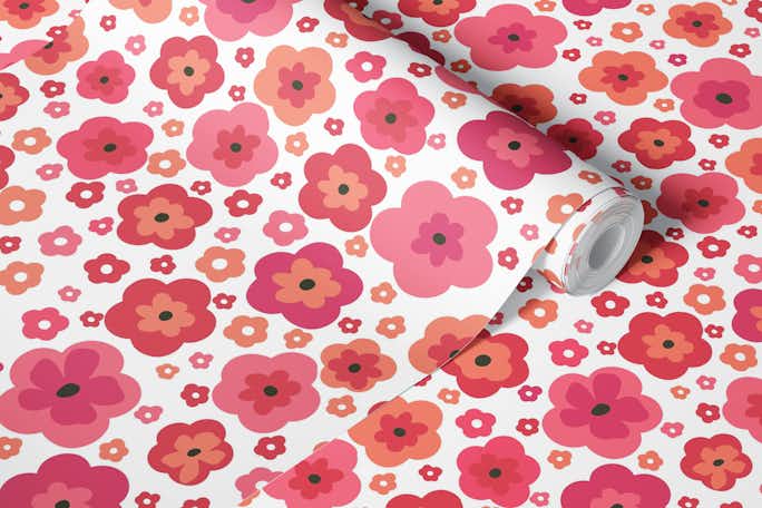 Happy Flowers Red Pink Orangewallpaper roll