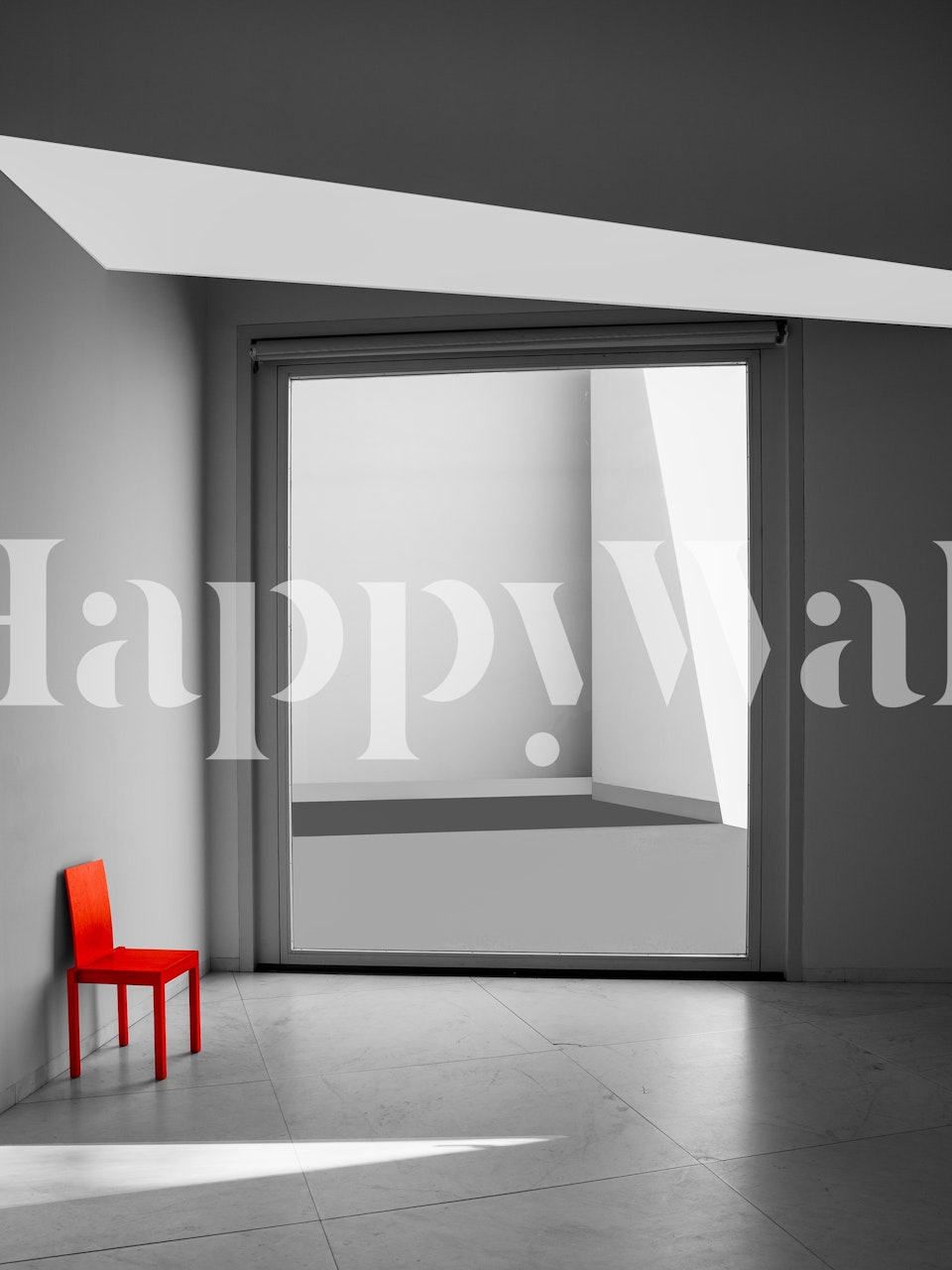 Red chair against a minimalist gray and white background wallpaper