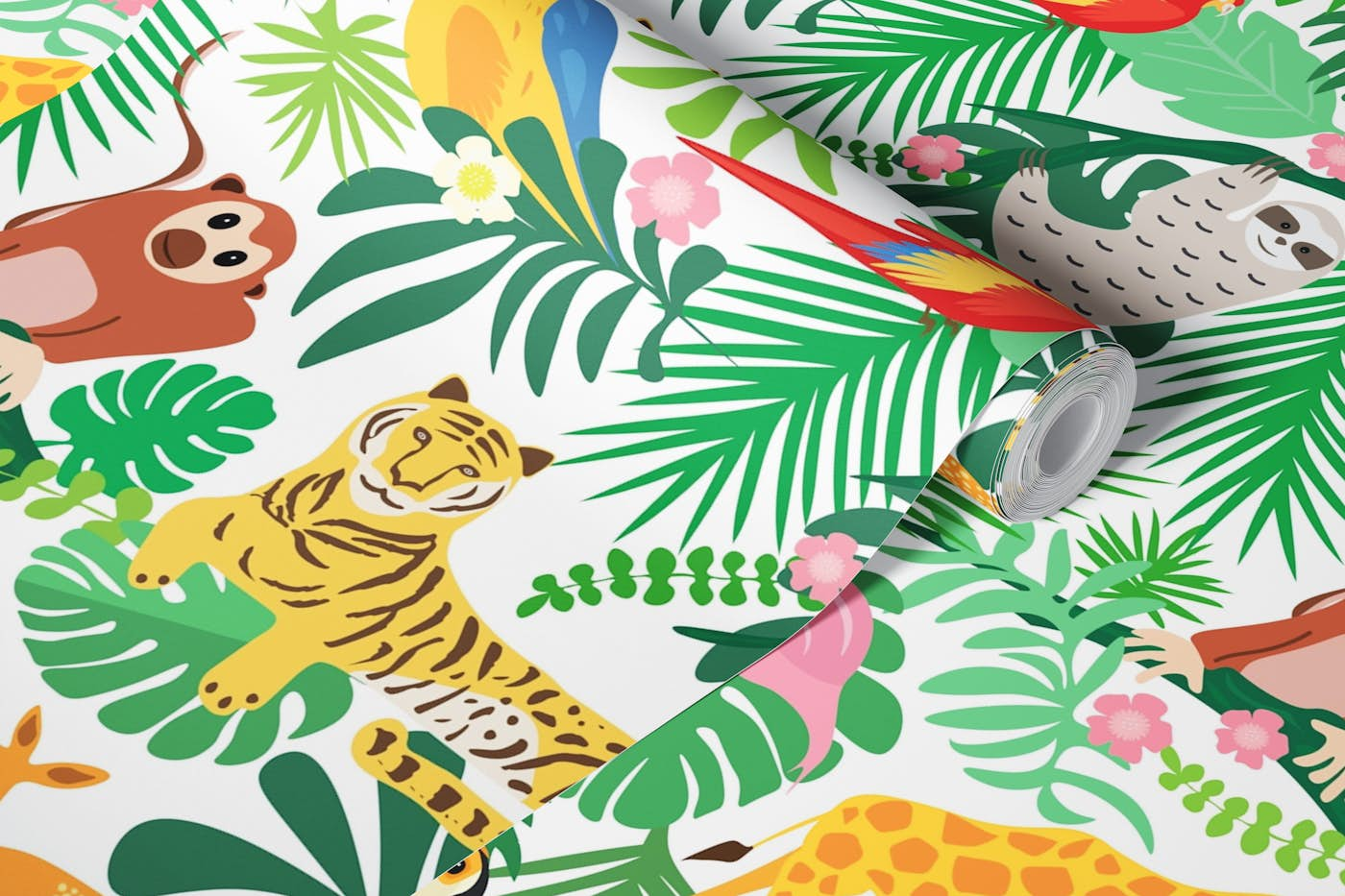 Fun Joyful Jungle Animals wallpaper roll