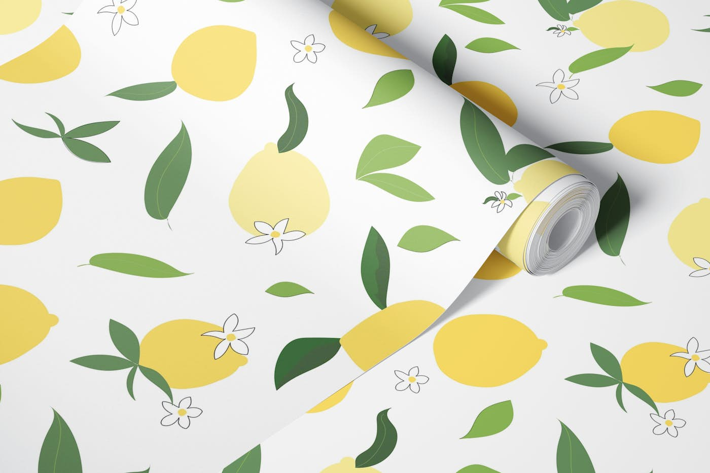 Lemons illustrations seamless fabric design wallpaper roll