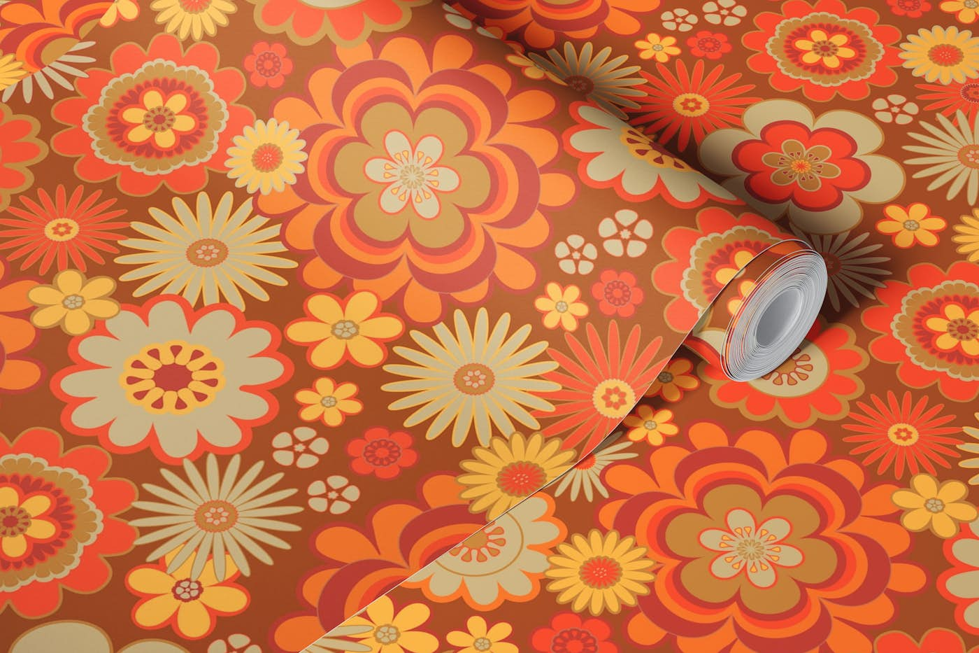 Retro 70s Groovy Floral wallpaper roll