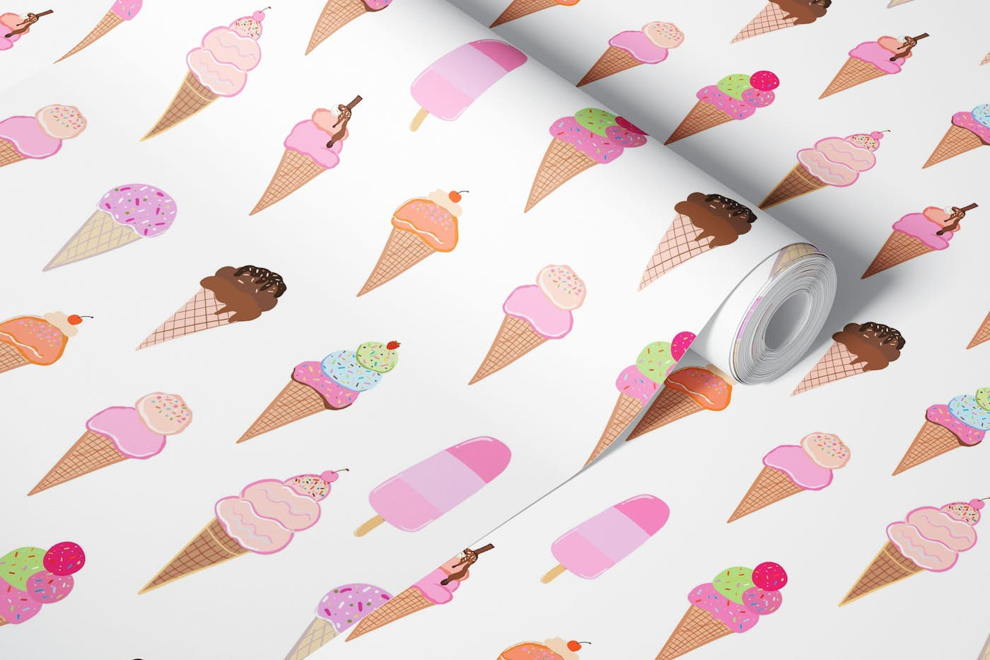 Hand drawn beautiful delicious ice creams wallpaper roll