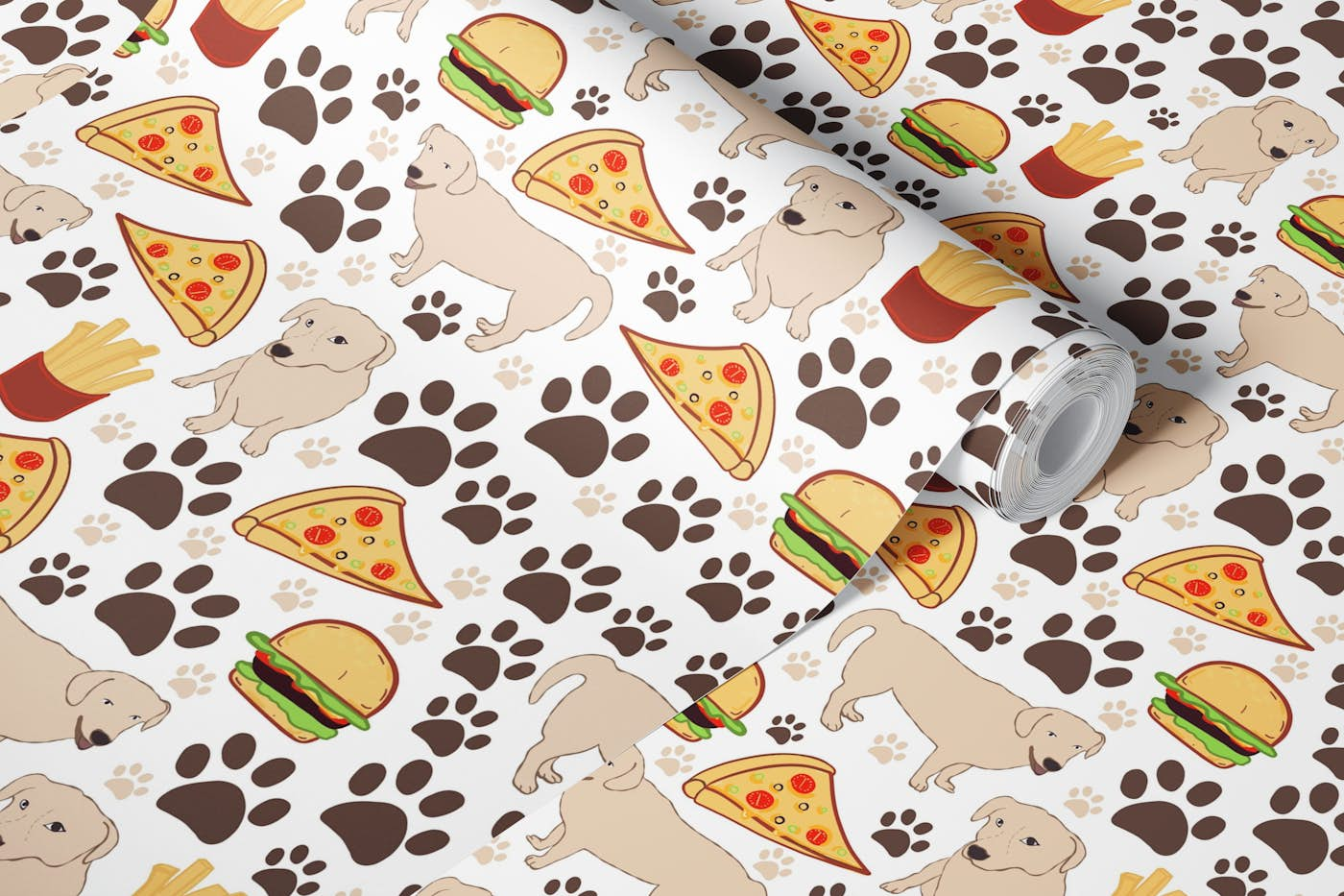 Dog and fast food wallpaper roll