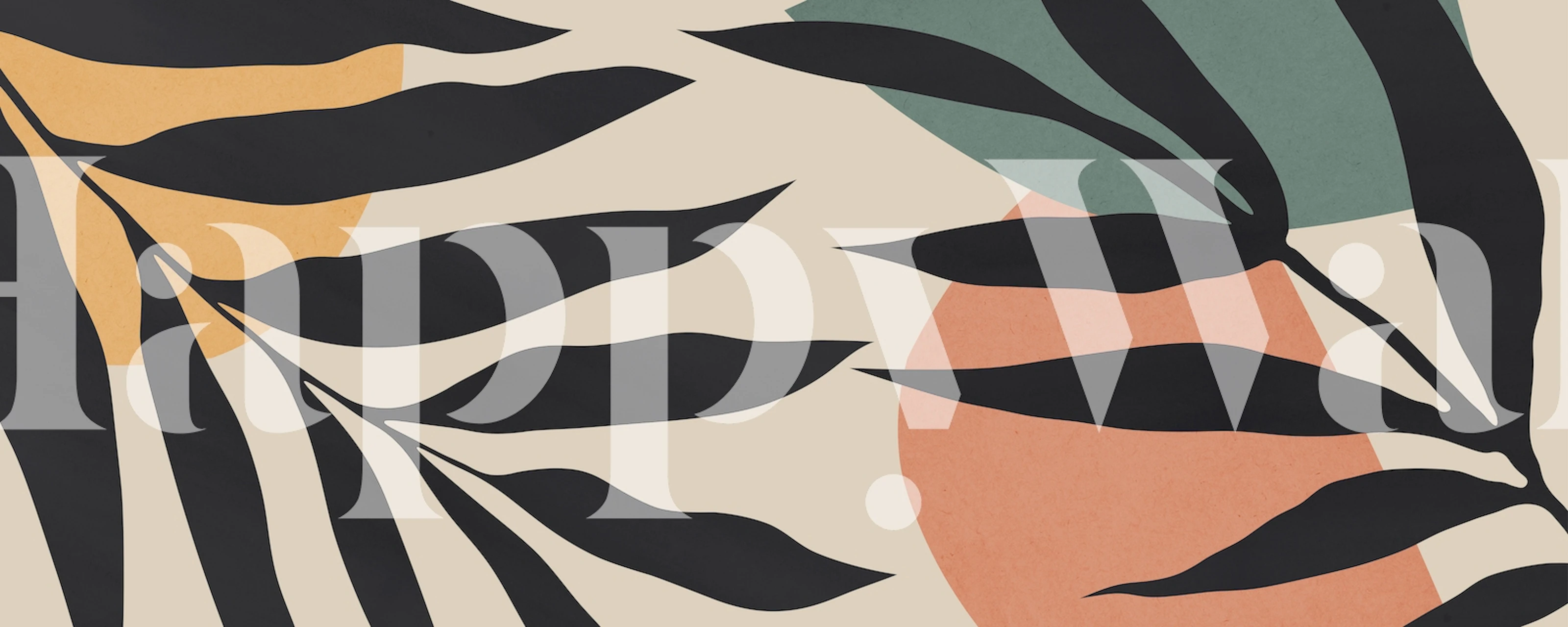 Carta da parati con motivo foglie nere su sfondo neutro