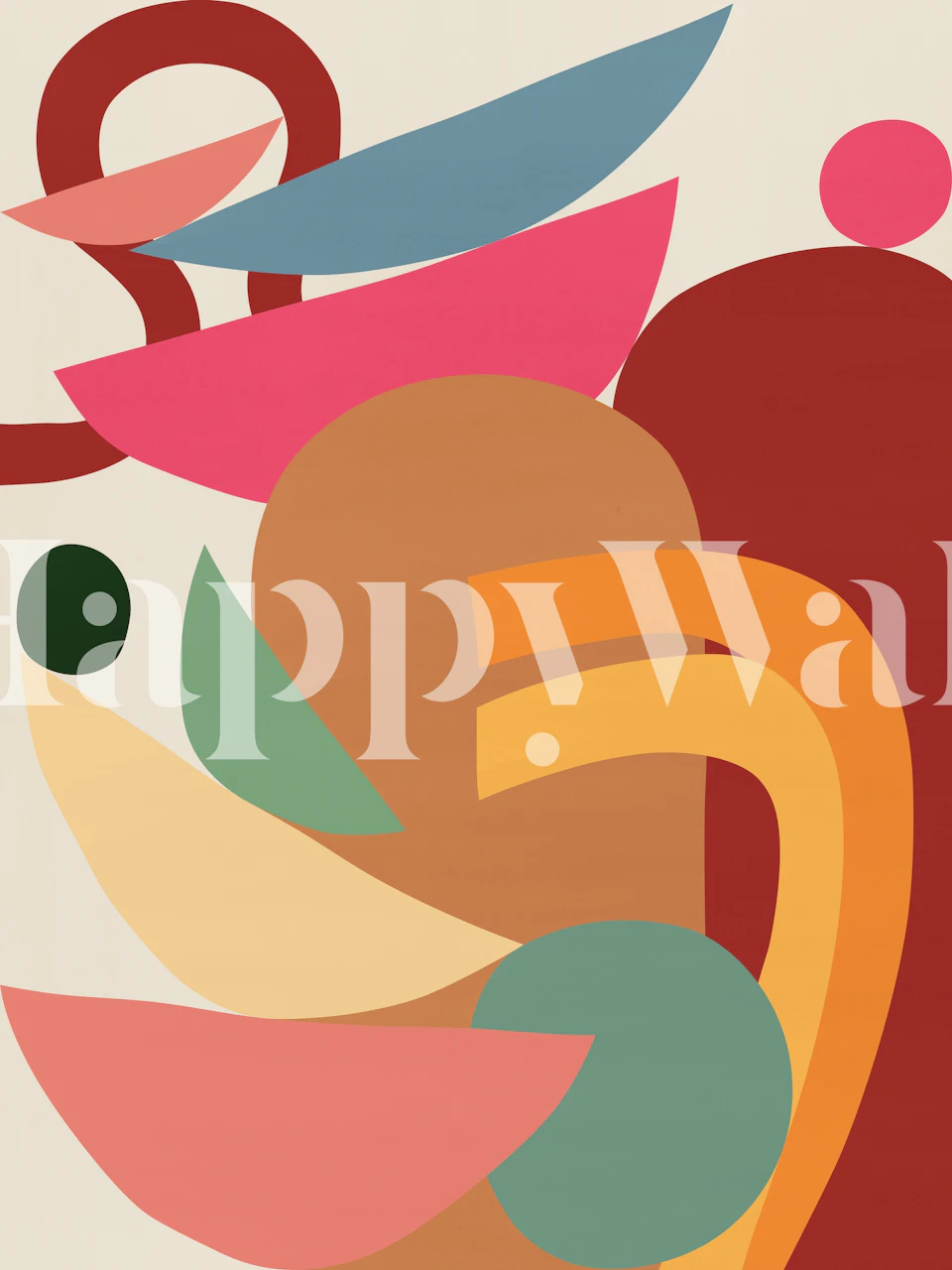 Colorful abstract design with organic shapes in pink, green, and orange wallpaper