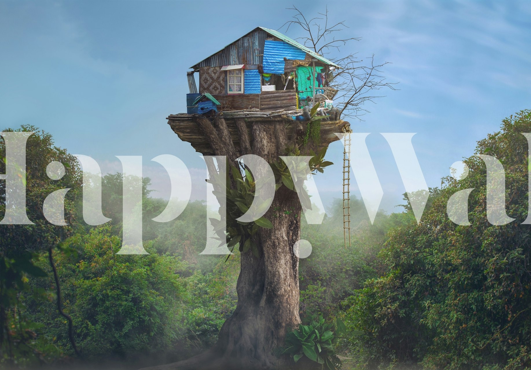 Verspielte Tapete mit einem House in the Sky