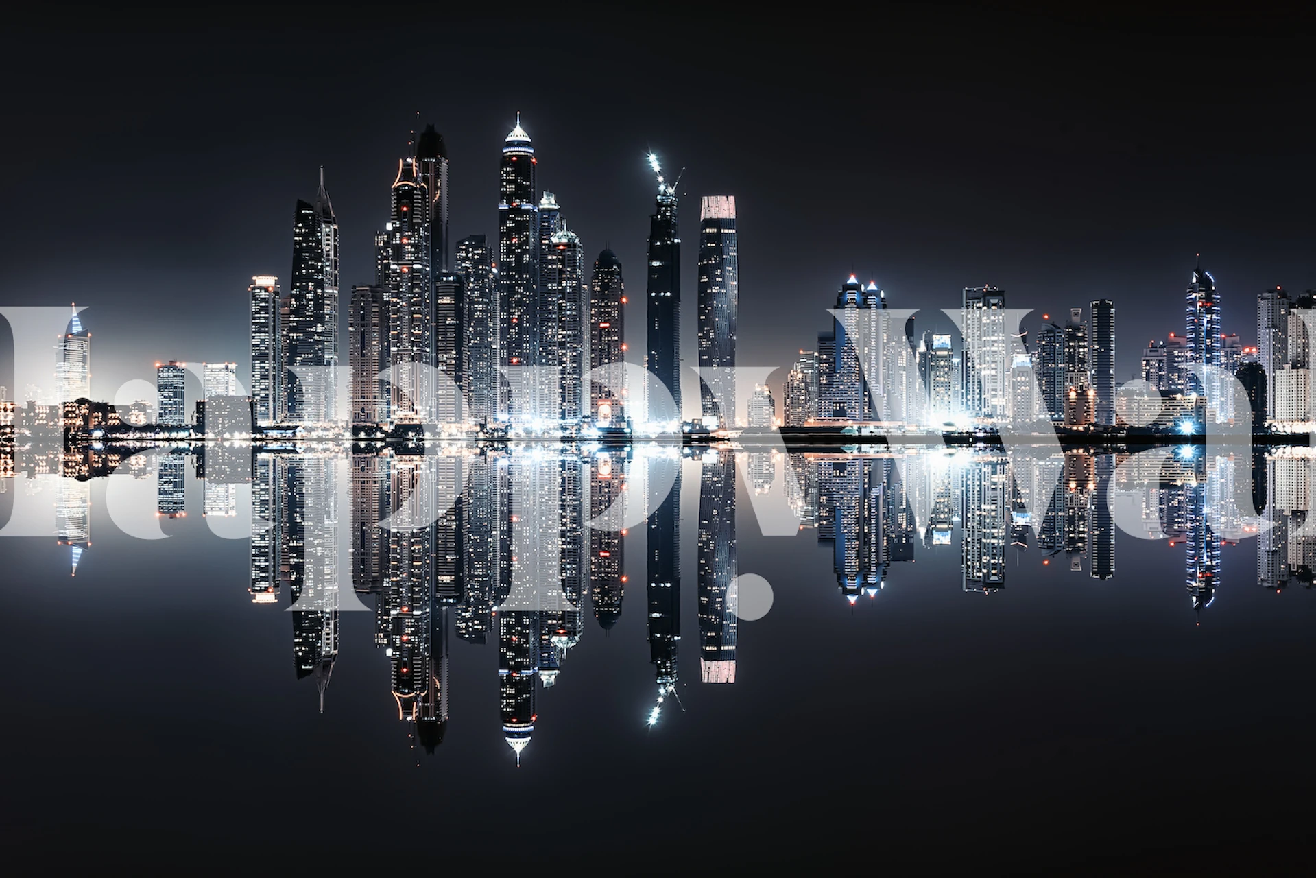 Dubai Marina cityscape at night with reflective water wallpaper