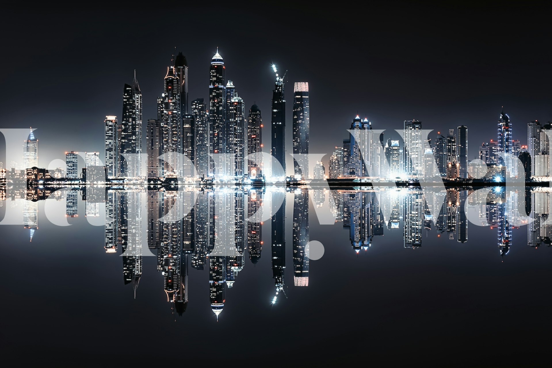 Dubai Marina cityscape at night with reflective water wallpaper