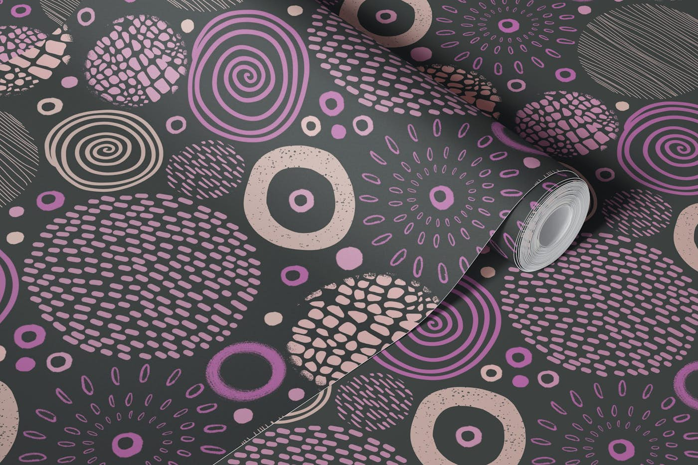 Circle Marks Tribal Pattern Pink Brown wallpaper roll