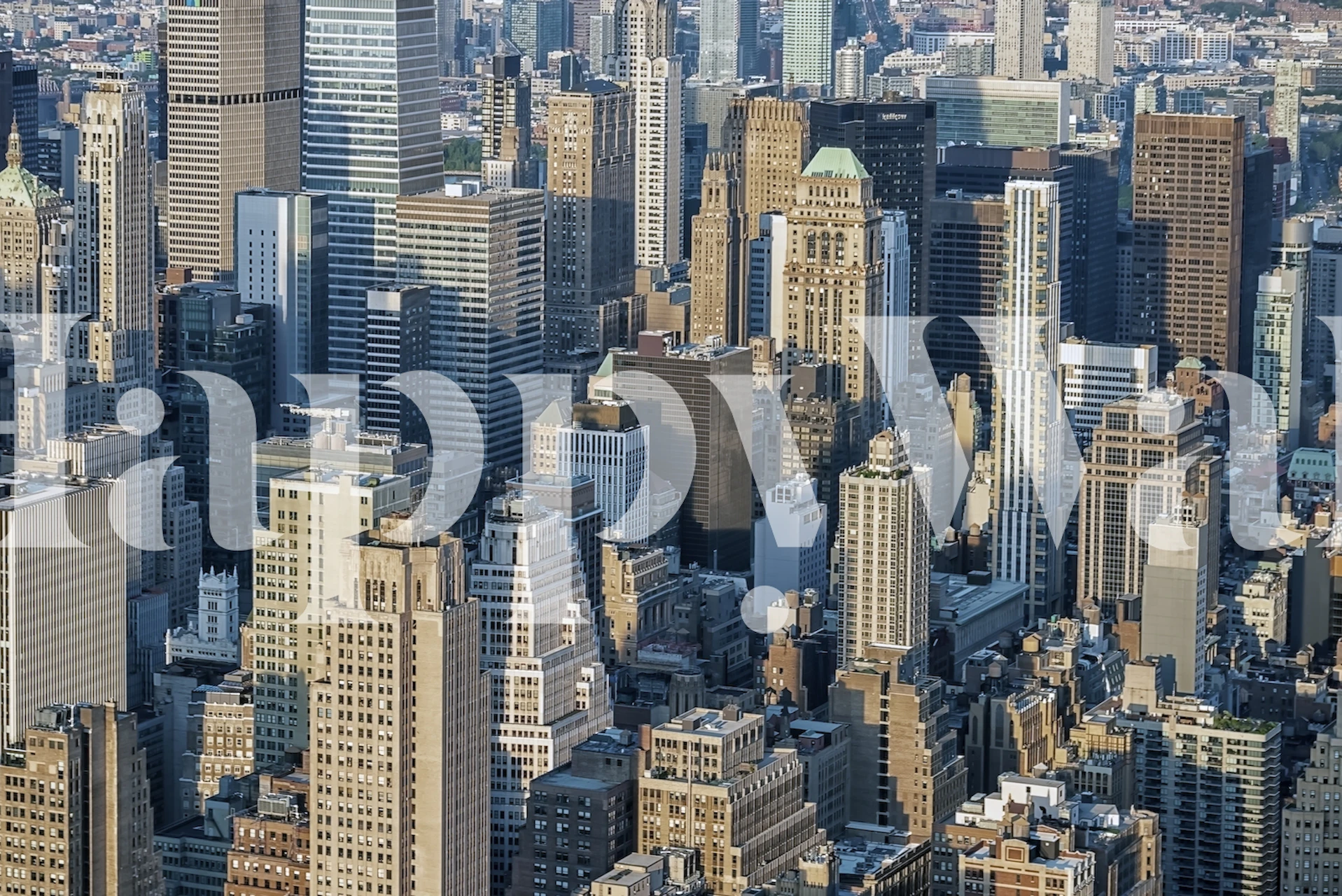 Aerial view of Manhattan skyscrapers, beige and gray tones, cityscape wallpaper