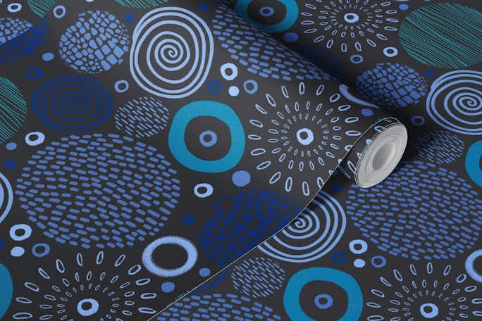 Circle Marks Tribal Pattern In Blue Toneswallpaper roll