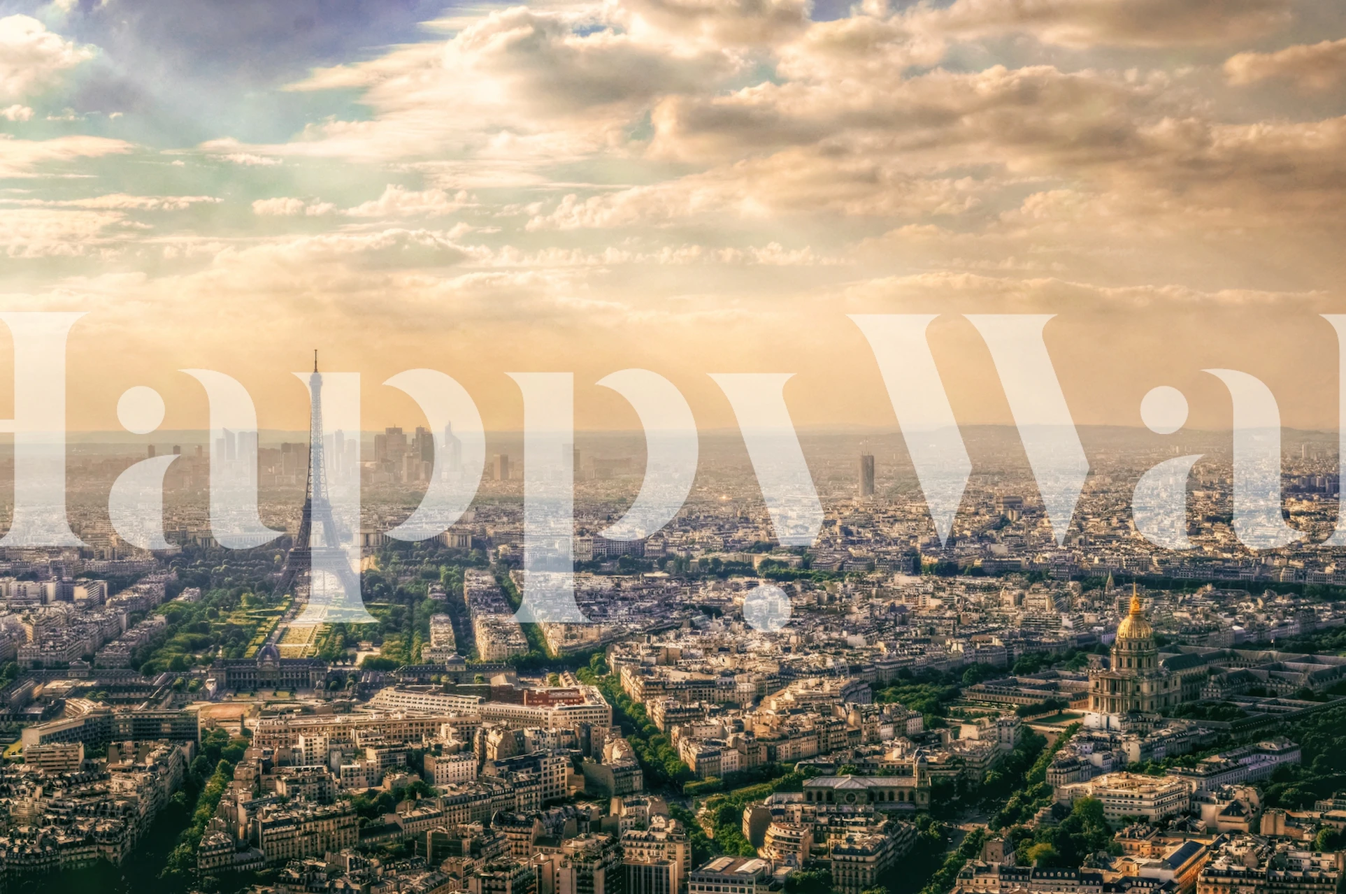 Muurschildering Parijs, Frankrijk met de Eiffeltoren en stadsgezicht