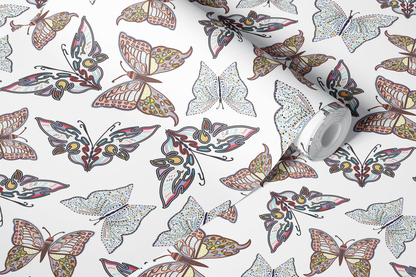 Butterflies illustration pattern wallpaper roll