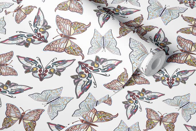 Butterflies illustration patternwallpaper roll