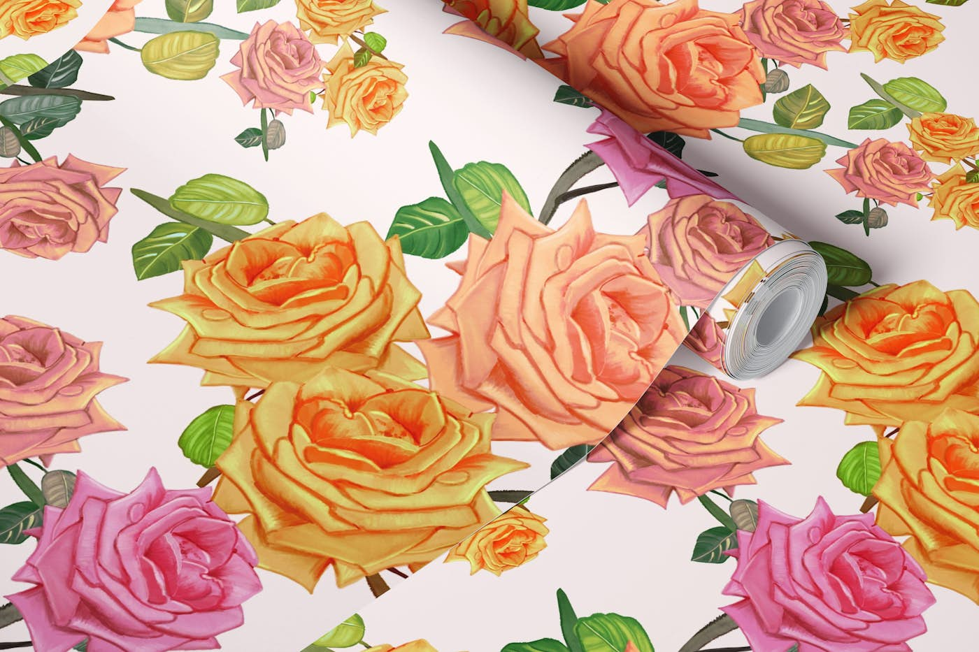 Grande floral trend hand drawn roses pink wallpaper roll