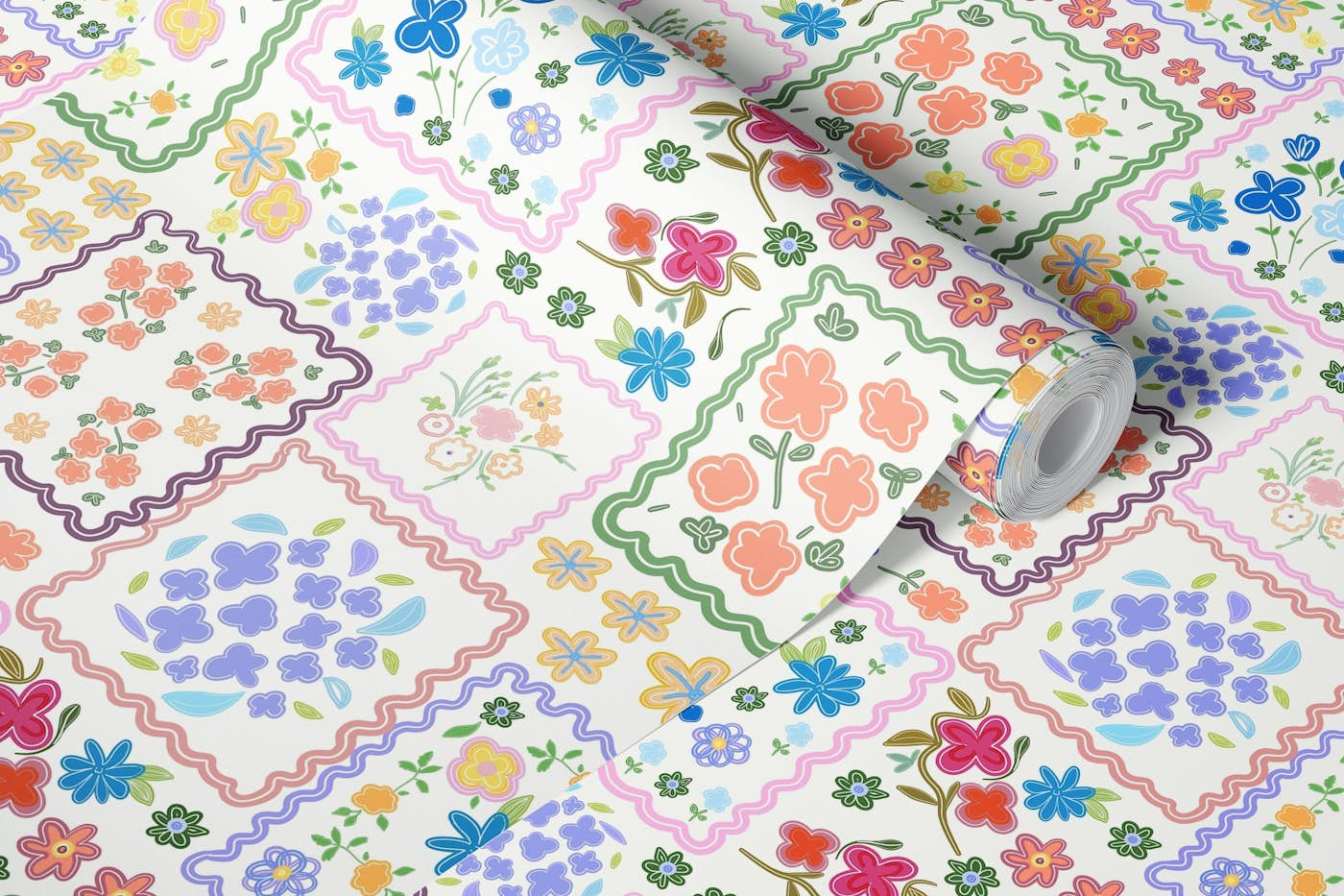 Pretty floral trendy baby doll pattern wallpaper roll