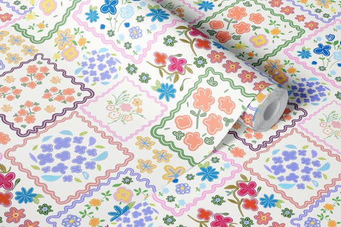 Pretty floral trendy baby doll patternwallpaper roll
