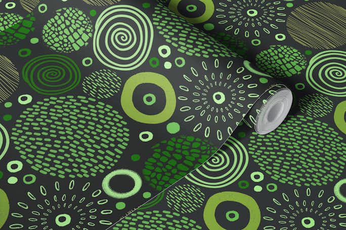 Circle Marks Tribal Pattern In Green Toneswallpaper roll