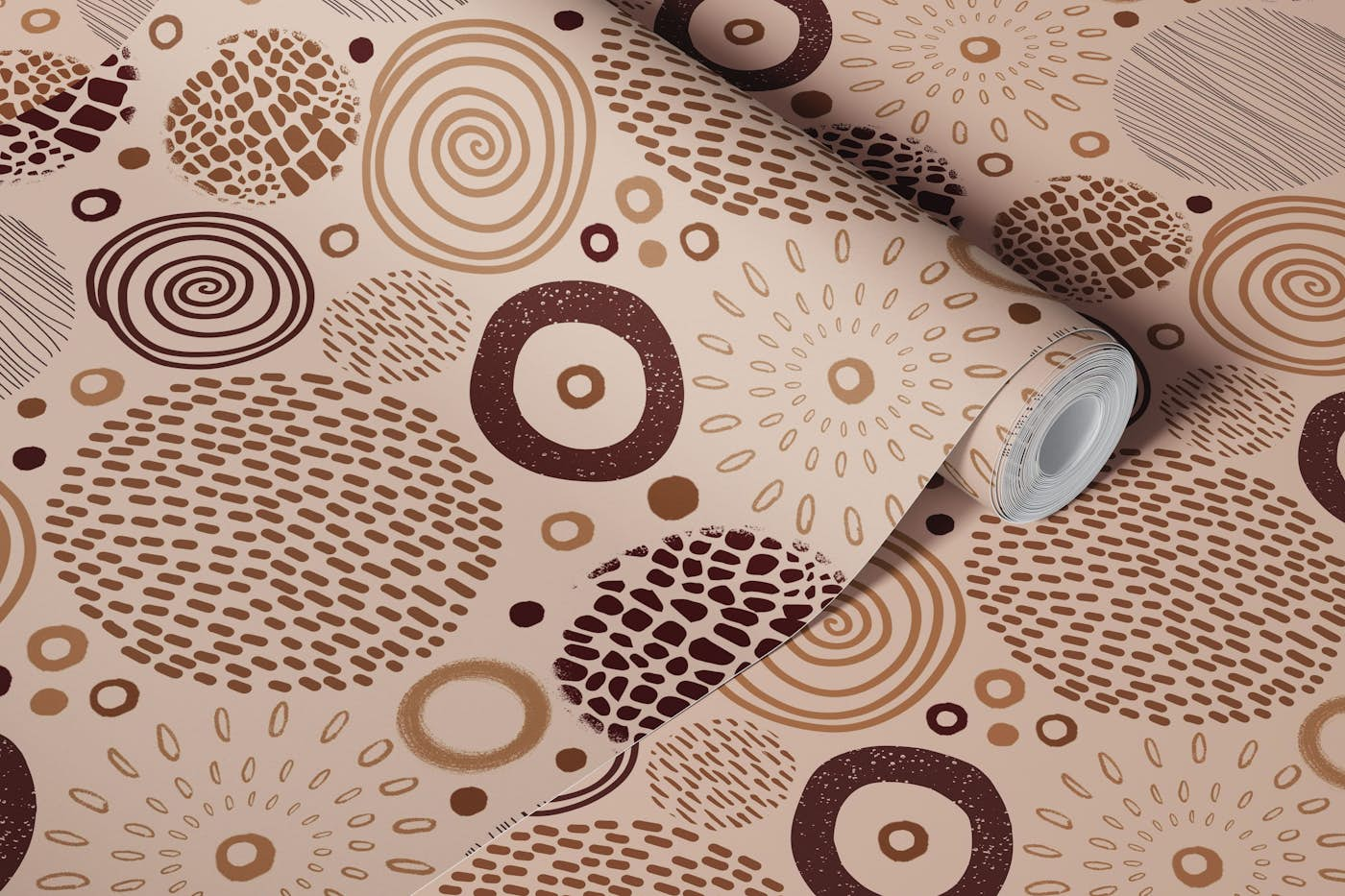 Circle Marks Tribal Pattern In Earth Tones wallpaper roll