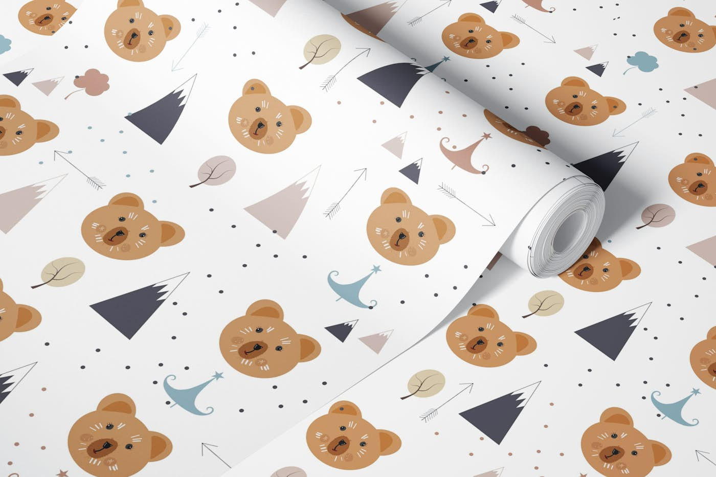 Seamless kids pattern with lovely cute bears and forest wallpaper roll