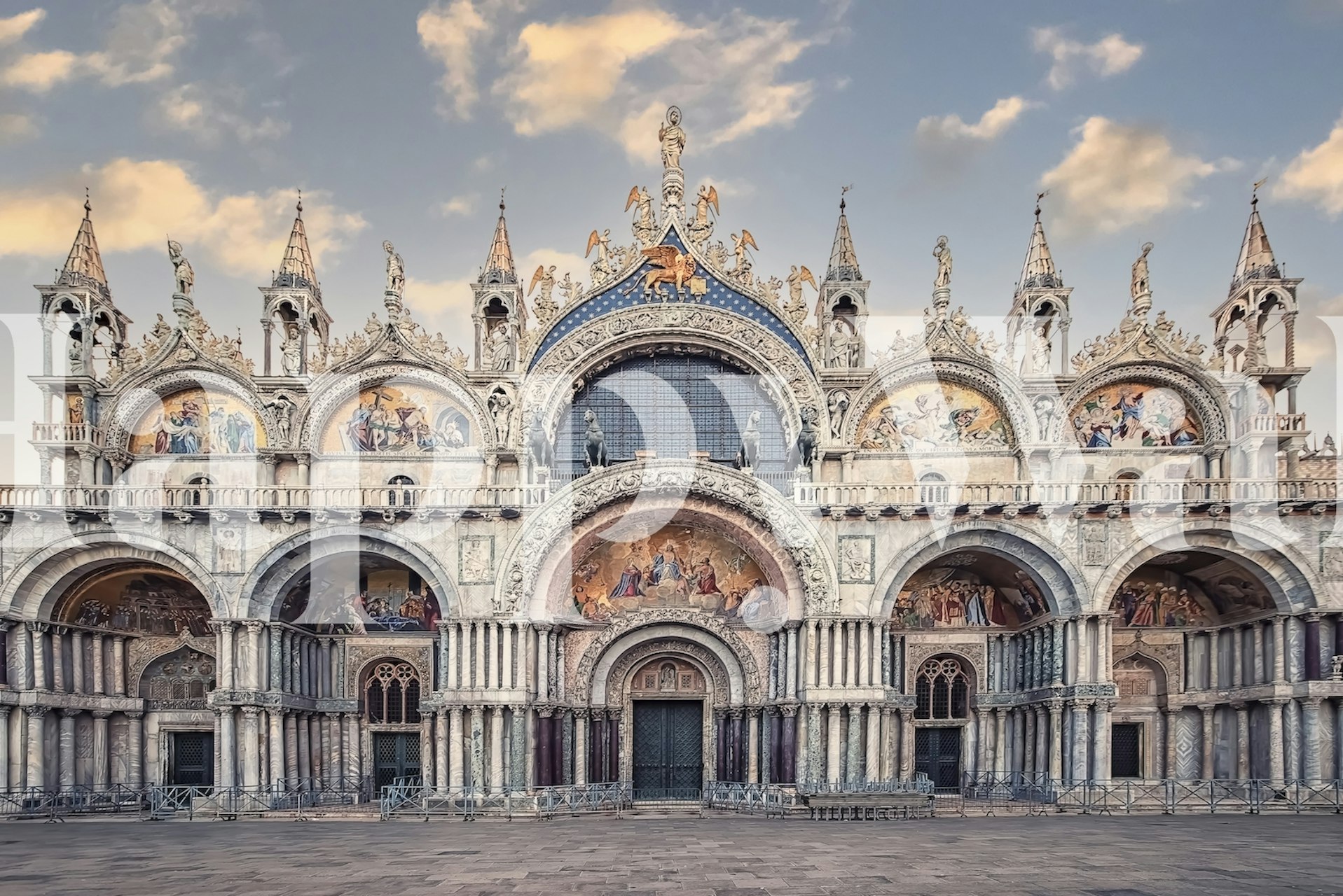 St Mark's Basilica facade wallpaper featuring intricate architectural details and a serene sky background