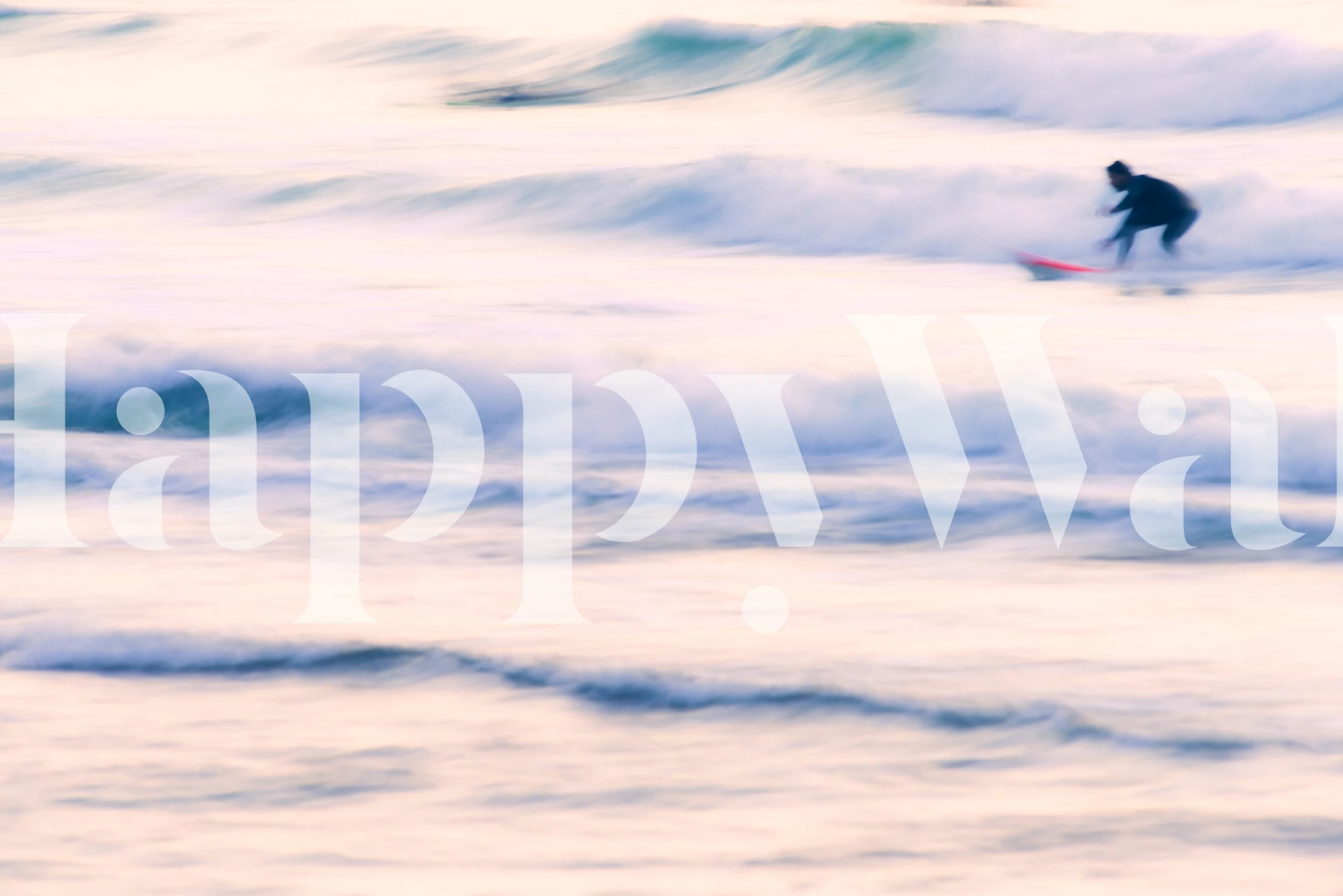 Abstract surfing wall mural with a surfer riding a wave in a motion blur