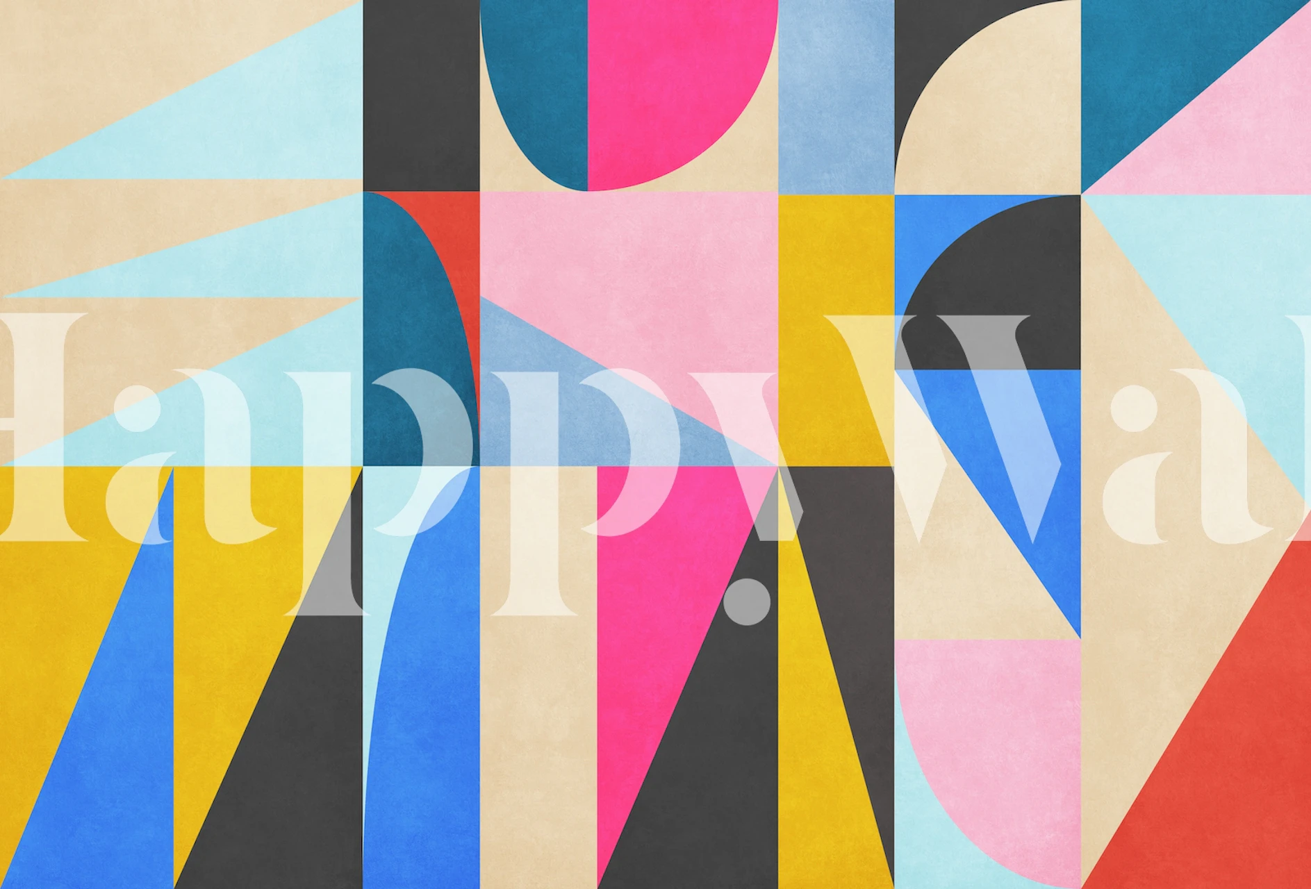 Geometric shapes in vibrant colors like pink, blue, yellow, and black wallpaper