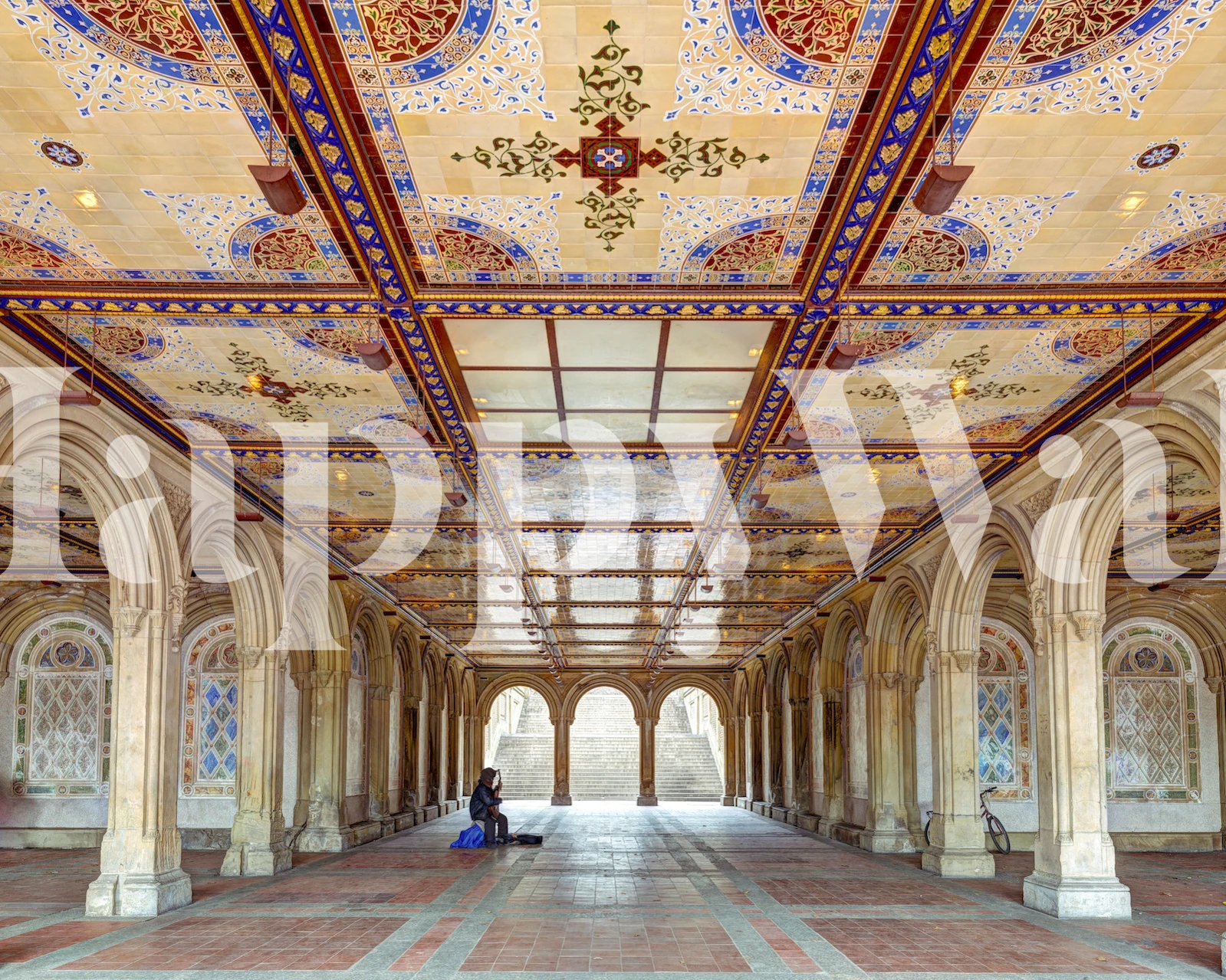 Fototapeta Taras Bethesdy w Central Parku przedstawiająca łuki i freski na suficie