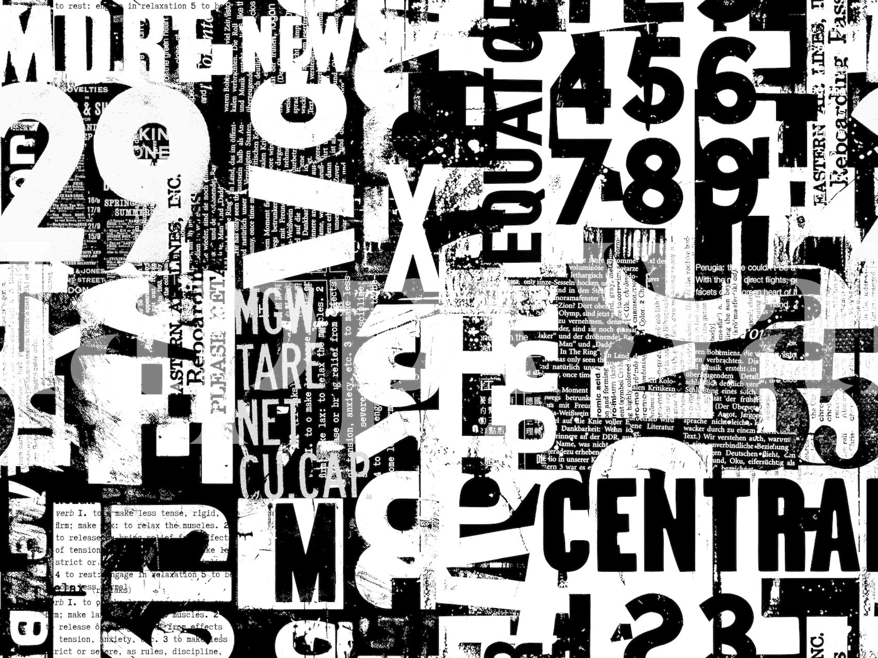 Grunge typography collage wallpaper in a room