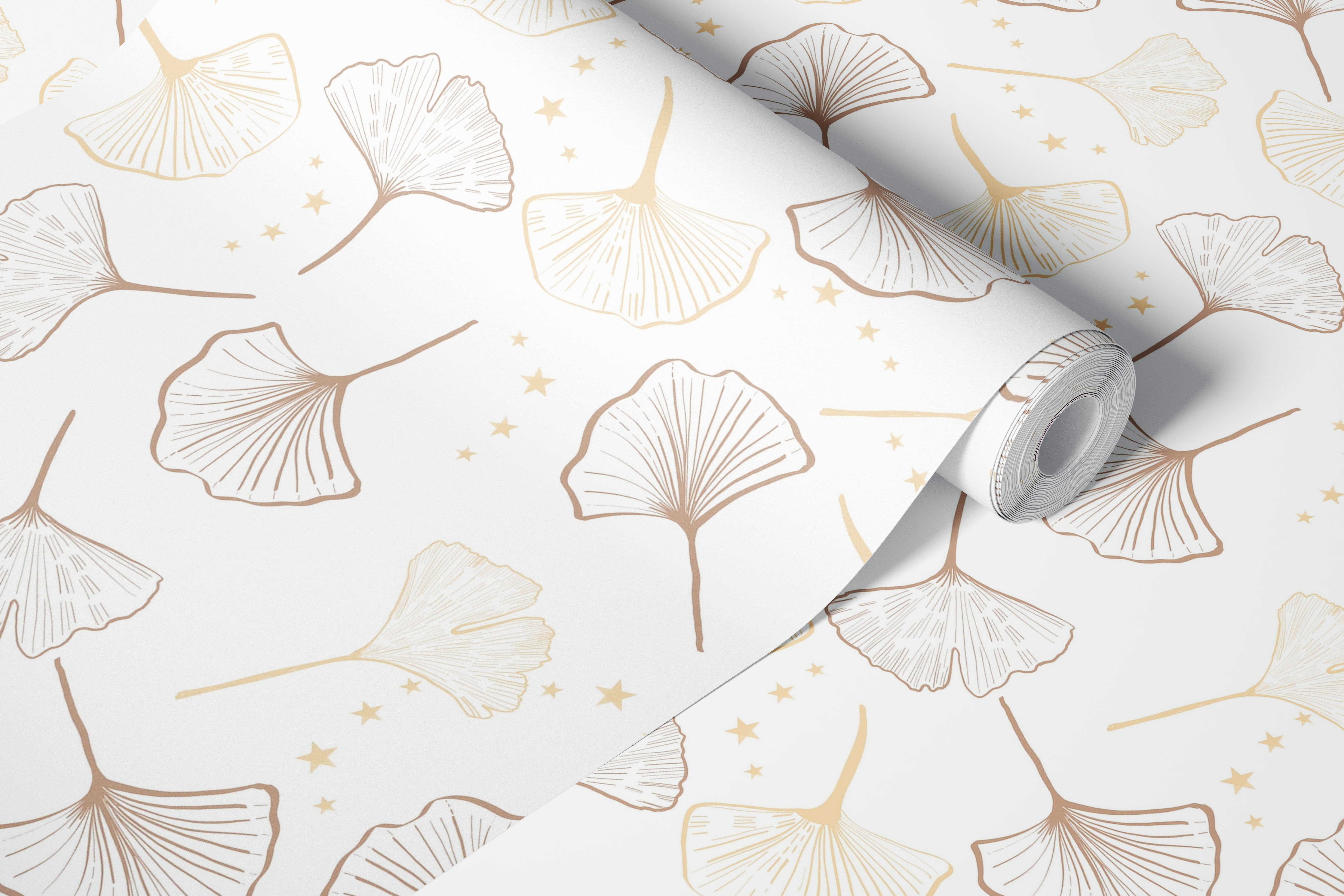 Gold ginkgo biloba wallpaper in a stylish room