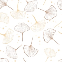 Hand drawn gold ginkgo biloba with stars pattern wallpaper