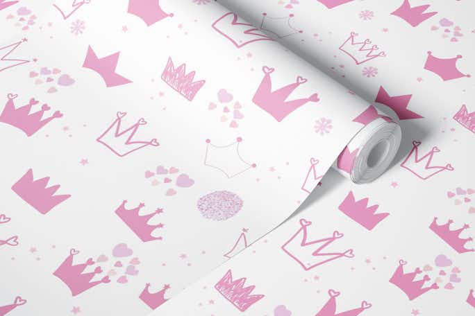 Hand drawn crown baby girl patternwallpaper roll