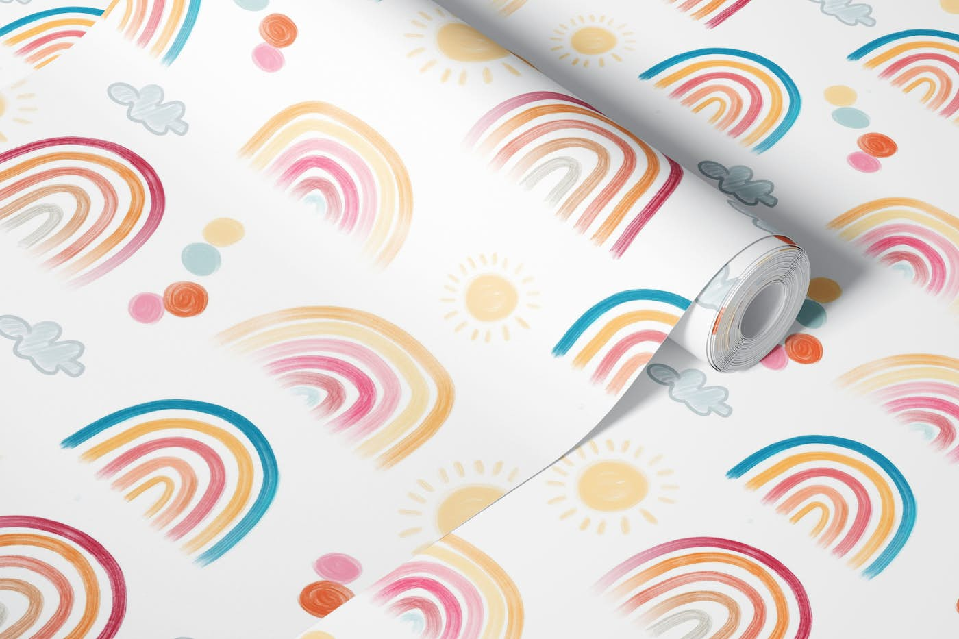 Rainbow days sun and clouds lovely pattern wallpaper roll