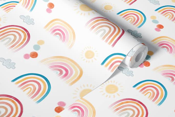 Rainbow days sun and clouds lovely patternwallpaper roll